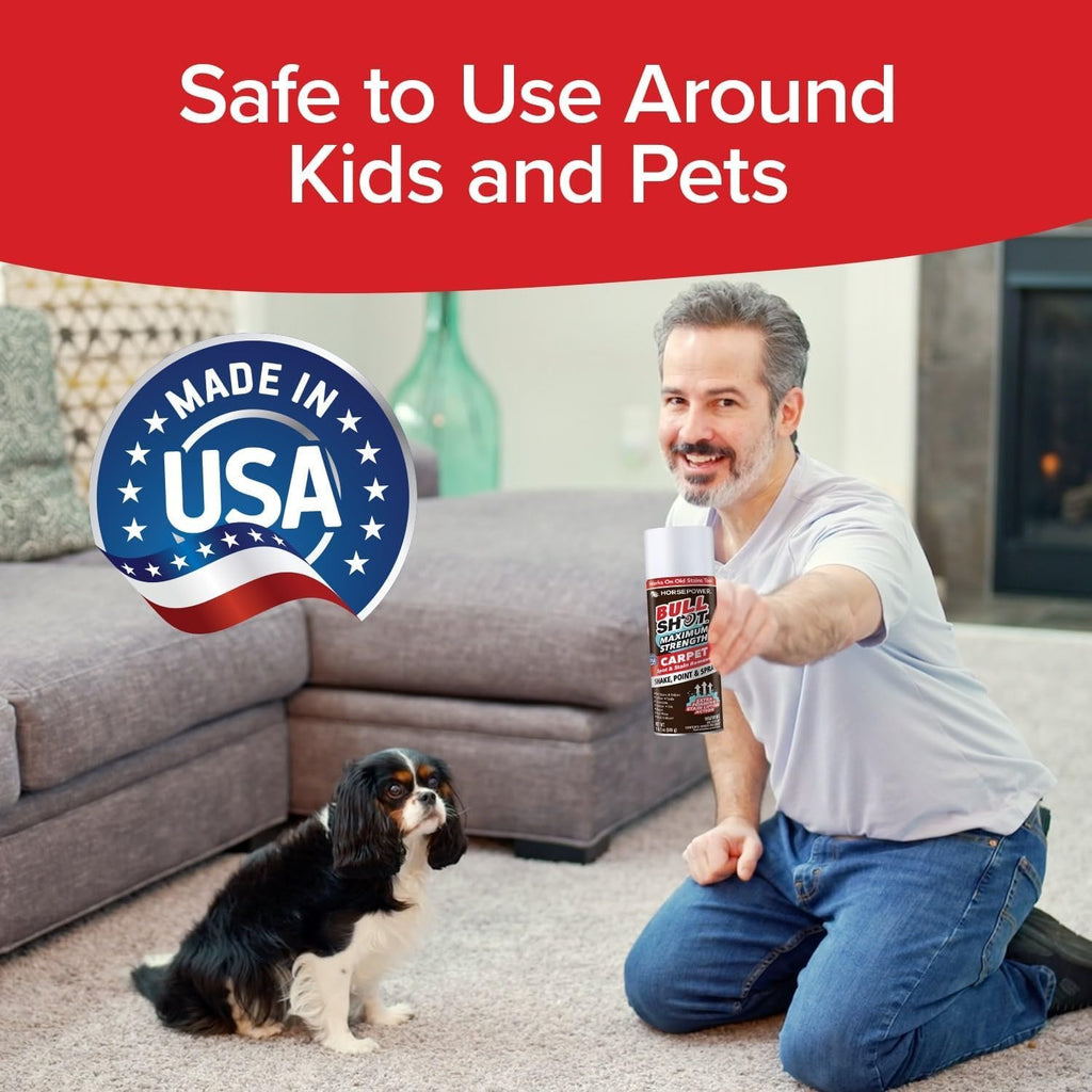Horsepower Bull Shot MAX Strength Carpet Spot & Stain Remover, AS-SEEN-ON-TV, Made In US, Just Point & Spray, Stain-Lifting Foam Action, Pet Stains & Odors, Coffee, Wine, New & Old Stains & More
