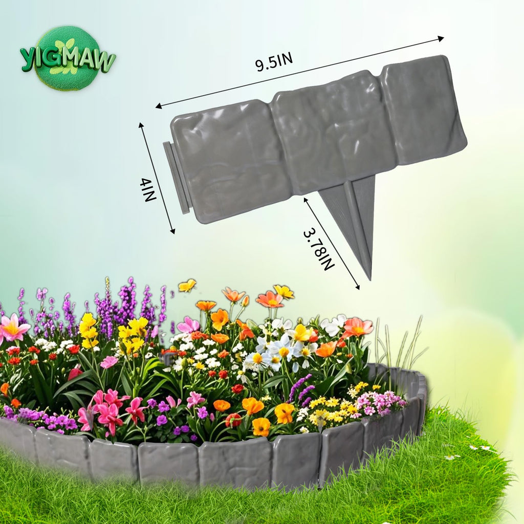 YIGMAW 2026 New Edging for Landscaping - Garden Edging Border-4 in Tall-Plastic Stone Effect for DIY Landscape,Lawn&Flower Bed (Gray, 40 Pcs)