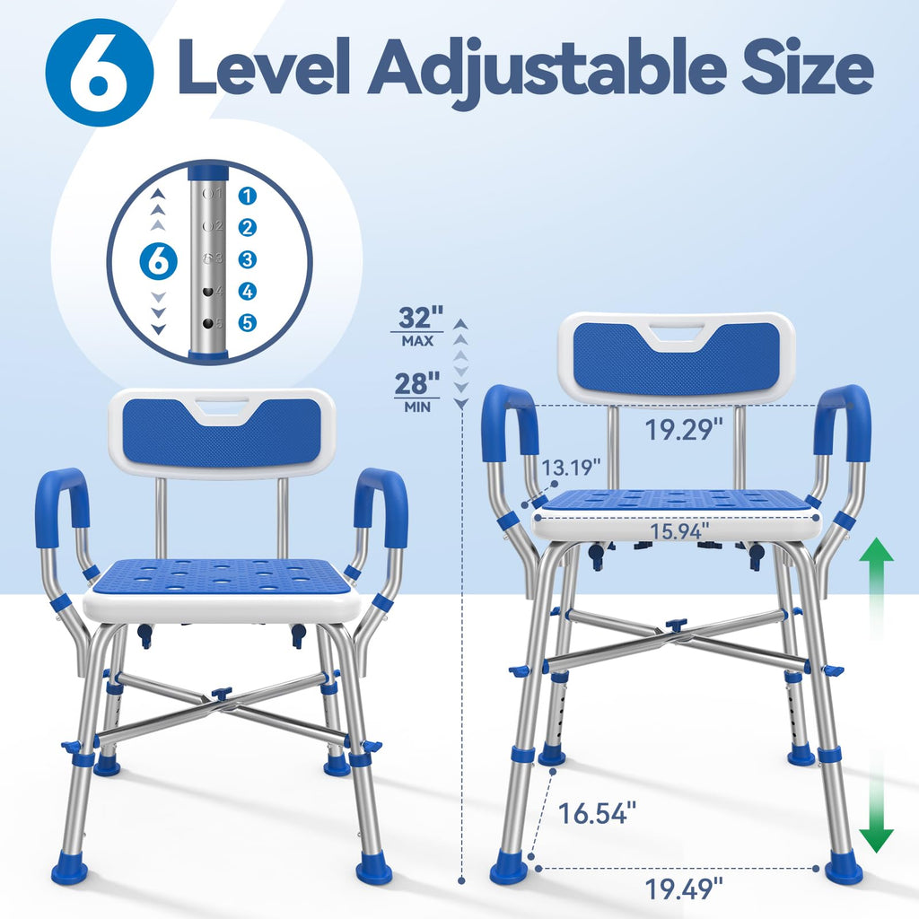 FSA/HSA Eligible Shower Chair for Inside Shower with Reinforced Crossing Bar, Heavy Duty Shower Seat 500lbs with Padded Arms and Back, Height Adjustable Shower Chair for Elderly and Disabled