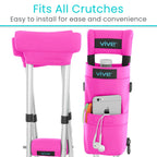 Vive Premium Crutch Pads, Bag, & Hand Grips (5 PCS) - Crutches for Adults Armpit Padding, Hand Grips, Accessories Pouch - Soft Tips Medical Padded Handles for Kids, Men, Women - Lightweight (Pink)