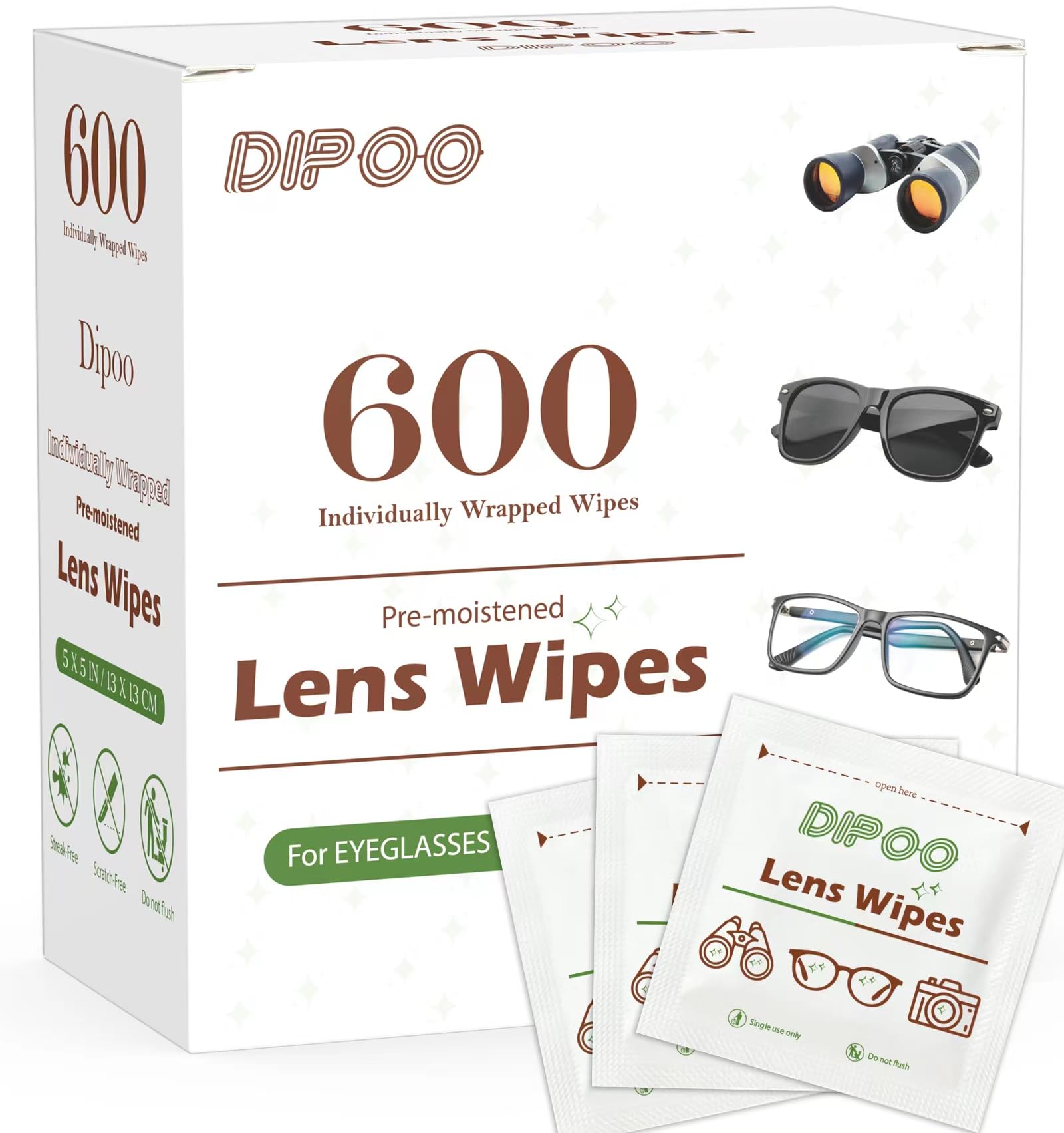 600 Count Lens Wipes for Eyeglasses, Eye Glasses Cleaner Wipes Pre-moistened Individually Wrapped Sracth-Free Streak-Free Eyeglasses Cleaning for Sunglass, Camera Lens, Goggles