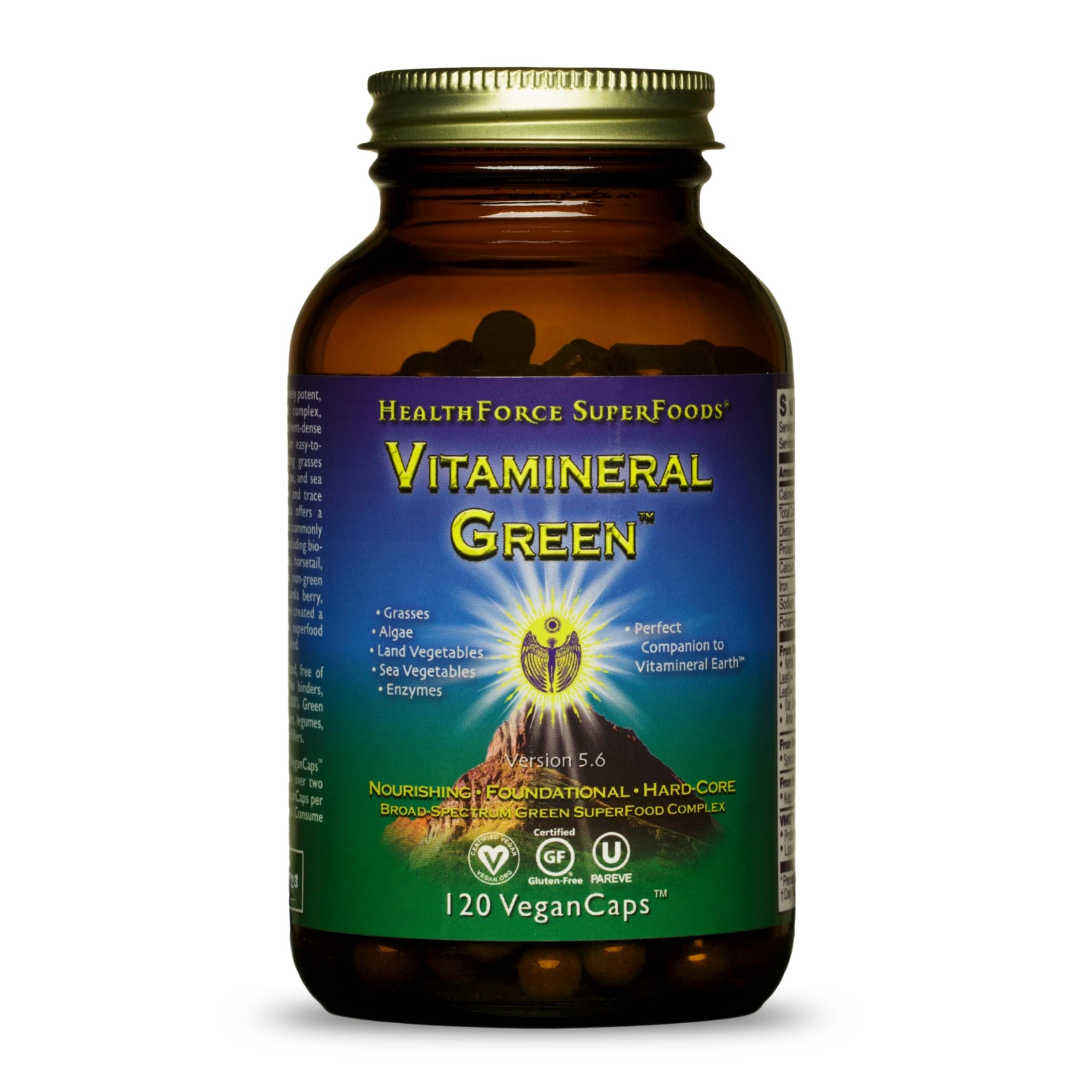 HEALTHFORCE SUPERFOODS Vitamineral Green - Mineral Supplement for Immune & Thyroid Support - Green Powder Supplement with Ingredients from The Land - Gluten-Free & Vegan - 120 Capsules