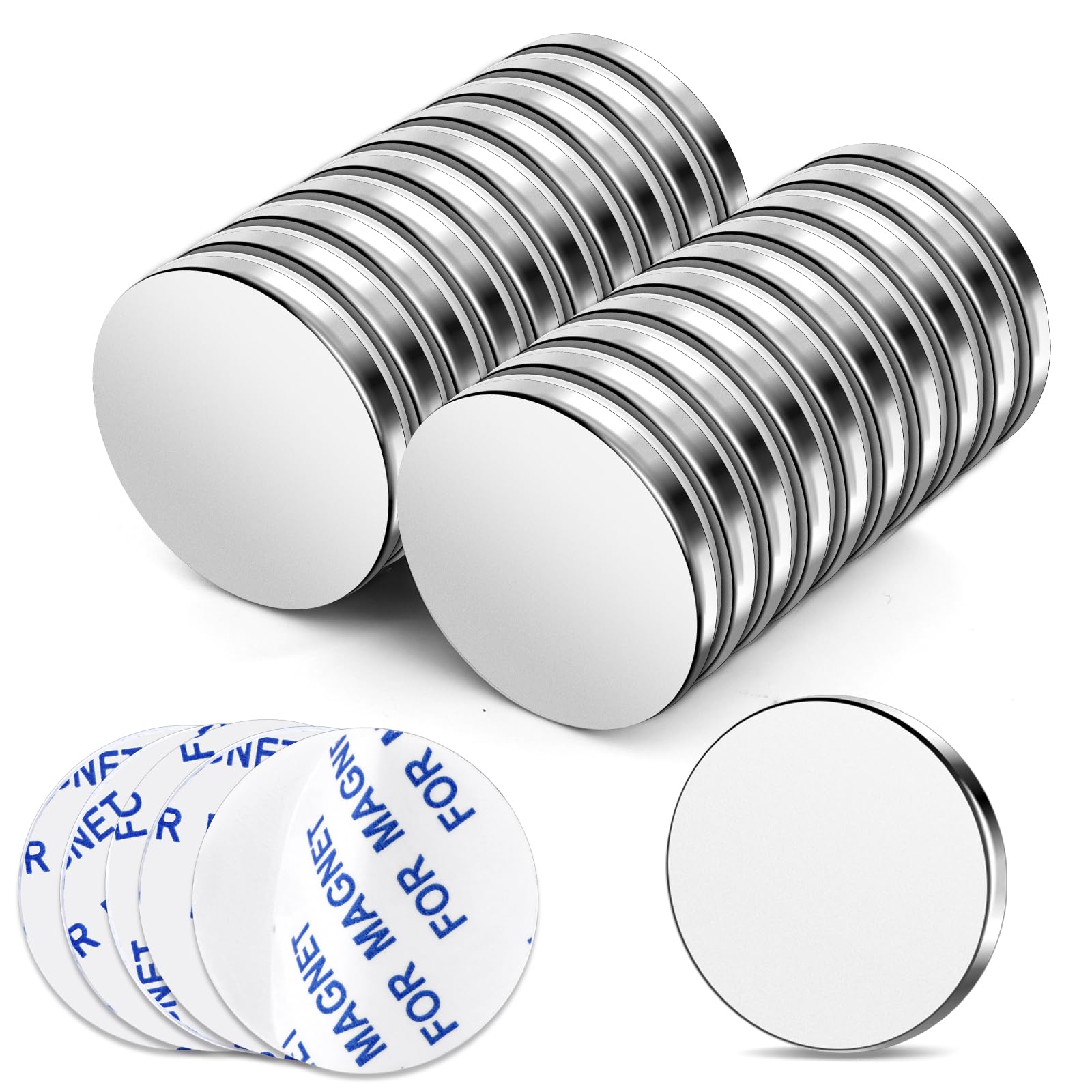 TRYMAG 20 Pieces 30x3mm Neodymium Magnets Heavy Duty, Super Strong Rare Earth with Adhesive Backing, Powerful Permanent Neodymium Disc Magnets for Fridge, DIY, Crafts, Scientific