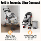Pet Stroller for Small Medium Dogs Cats, Lightweight Foldable Pet Wagon with 360° Front Wheels & Brake, 40 lbs Capacity Carrier for Park Travel Shopping, Breathable Mesh Basket (Light Gray)