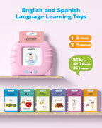 Bilingual Pink Spanish and English Talking Flash Cards, Pocket Speech Therapy Tools with 512 Words, Montessori Language Learning and Autism Aids, Children's Sensory Learning Kits, Birthday Present