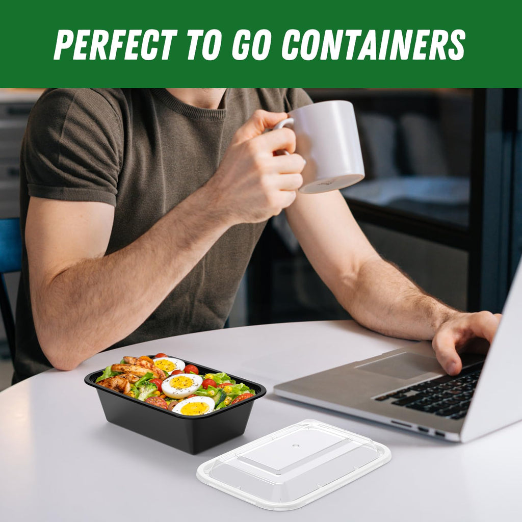 Dealusy 50 Pack (100-Piece) 24 oz Meal Prep Containers Reusable with Lids, Sturdy Leakproof & Food Safe, Microwave, Freezer, Dishwasher Safe Prep Containers, To Go Take Out Plastic Food Storage