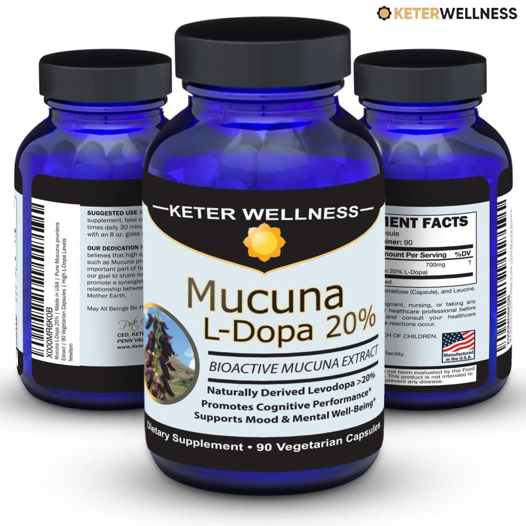 Mucuna Pruriens 20% L-Dopa – Standardized Velvet Bean Extract for Natural Dopamine, Focus & Mood Support – Pure 8:1 Concentrated Herbal Supplement – Vegan, Non-GMO, 90 Capsules