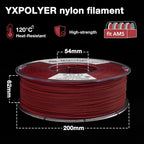 YXPOLYER Nylon Filament Red PA6 1kg 3D Printer Filament with Heat-Resistant AMS-Compatible Spool, 3D Printing Filament High-Speed Easy PA 1.75mm