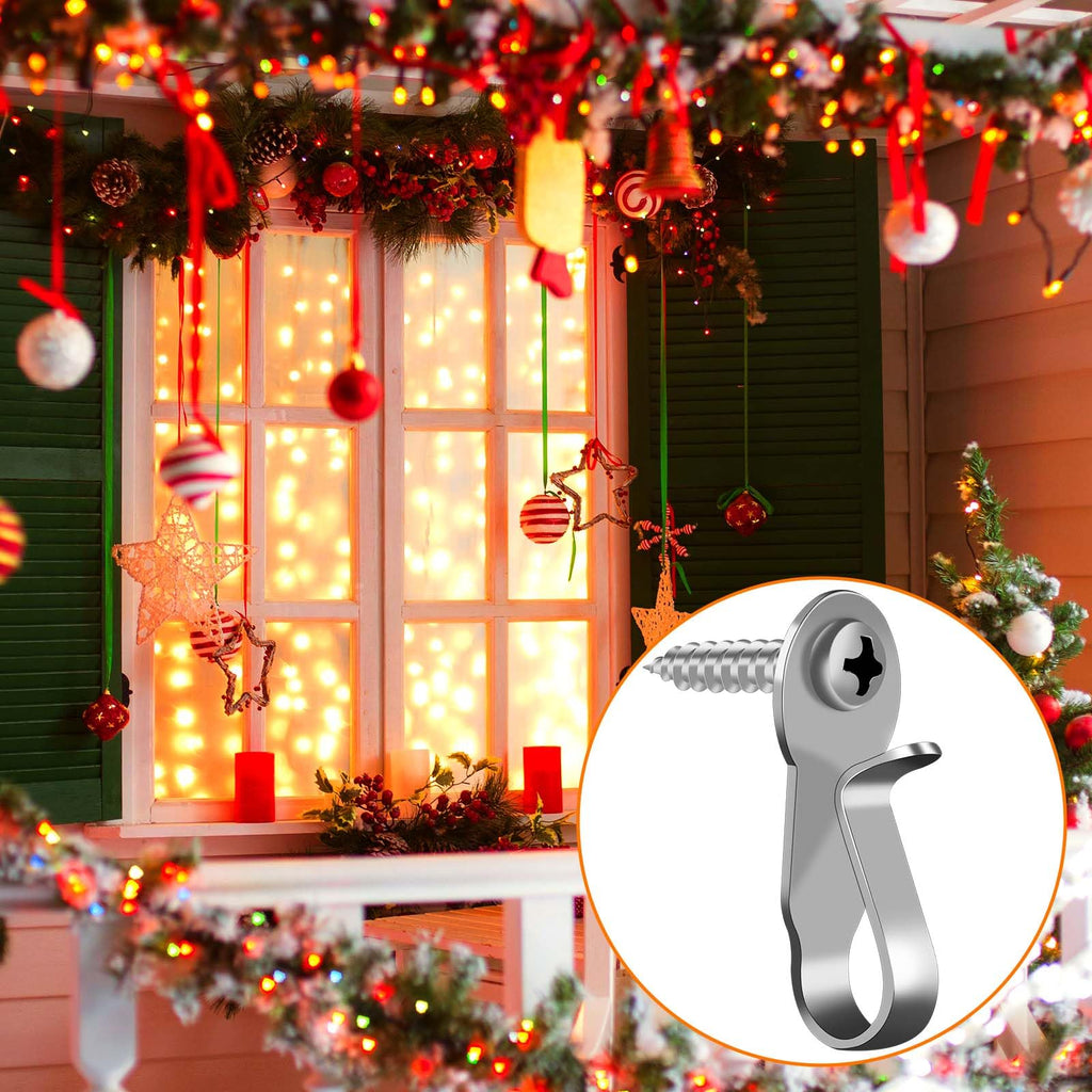 HiGift 36 Pack Light Hanger Hooks, Stainless Steel Screw in Hook for Hanging Outdoor Lights, Rope Light Clips for Christmas and Holiday Decor, Wire and Fairy Led Lights, Silver