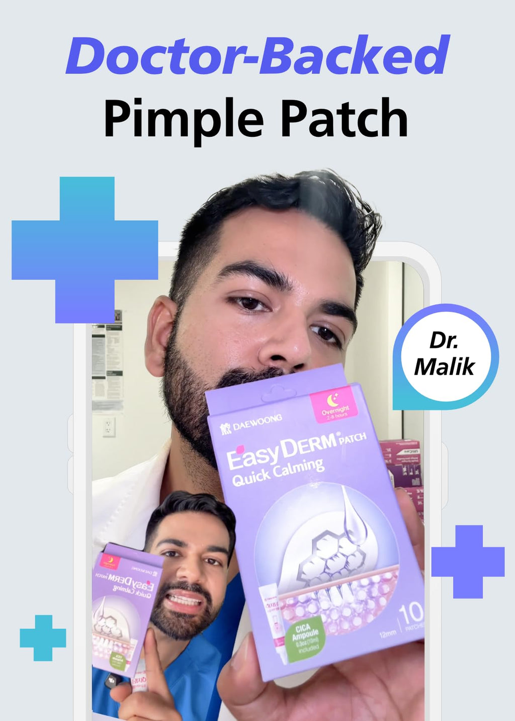 DWEasyDerm Quick Calming Magnesium Patches(20 patches) with Cica Ampoule - Intensive Care, Pimple patches, Hydrocolloid Band, Zits Spot care Overnight Home Care 2-8 hours, New boxs types