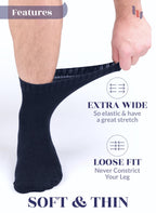 Hugh Ugoli Diabetic Socks for Men, Loose Ankle Extra-Wide Socks Rayon, Thin, Seamless Toe and Non-Binding Top, 8 Pairs, Navy Blue/Melange Grey, Shoe Size: 11-13