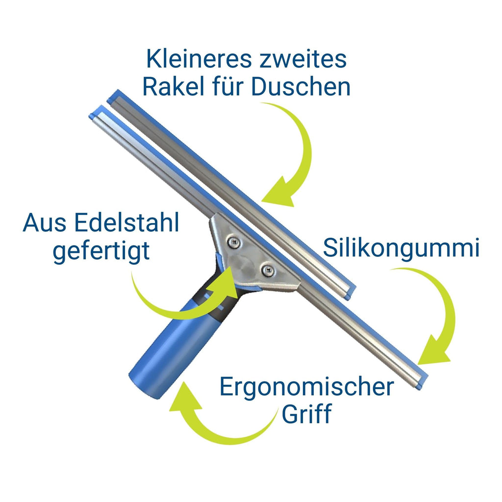 Professional Squeegee - Premium Quality Silicone Rubber Blades with Ergonomic Handle for Streak-Free Cleaning - Perfect for Windows, Shower Doors, and Railings