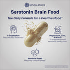 Serotonin Brain Food - 1250mg L-Tryptophan & 400mg Rhodiola Rosea Supplement - Mood Support Supplement for Stress Relief - Neurotransmitter Support with Magnesium Glycinate & Zinc - 60 Capsules