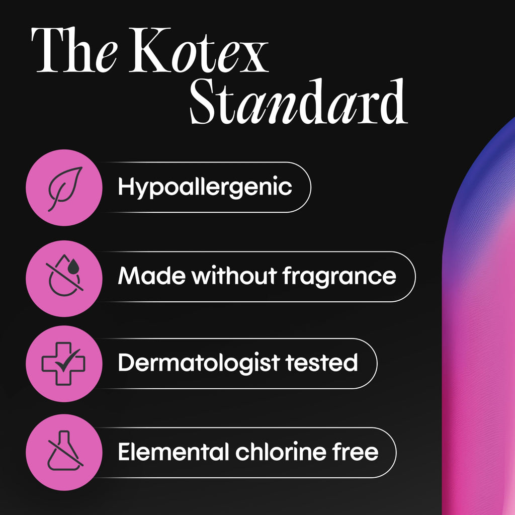 Kotex Ultra Thin Overnight Pads with Wings, Extra Heavy Absorbency, 102 Count (3 Packs of 34) (Packaging May Vary)