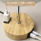 Fitfull Table Lamp for Nightstand, High-Sensitivity Touch, 3-Level Dimmable Bedside Lamp with AC Outlet | USB | and USB-C, Ideal Night Stand Lamp for Bedroom, Reading, Living Room(Warm&Wooden)