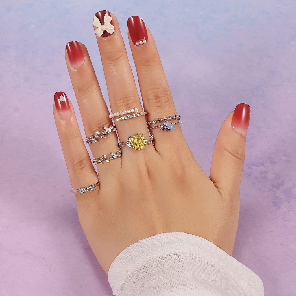 12 Pcs Rose Gold Rings for Women Knuckle Rings Set - Engagement Rings for Women - Cubic Zirconia Rings for Teen Girls - Stackable Rings for Women Finger Rings- Pack of Silver Rings for Teen Girls