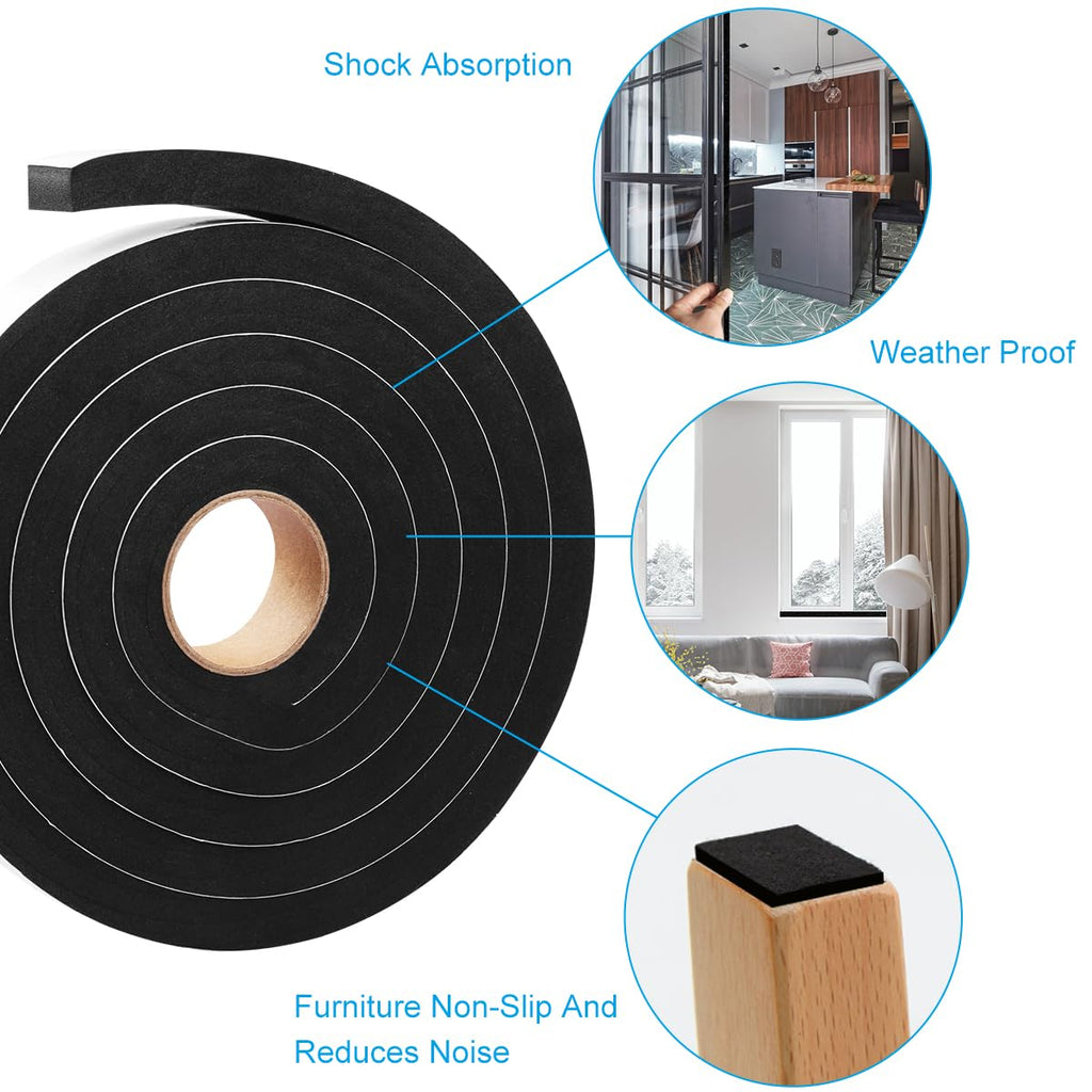 Seal Foam Tape, 2 Rolls 1 Inch W x 1/2 Inch T Weather Stripping for Door and Window,High Density Single Sided Closed Cell Door Insulation Weather Strip, 2 Rolls Total 13FT Black