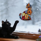 Cat Stained Glass Suncatcher Window, Hanging Sun Catchers Indoor Window, Suncatcher for Mom/Women (Black Cat)