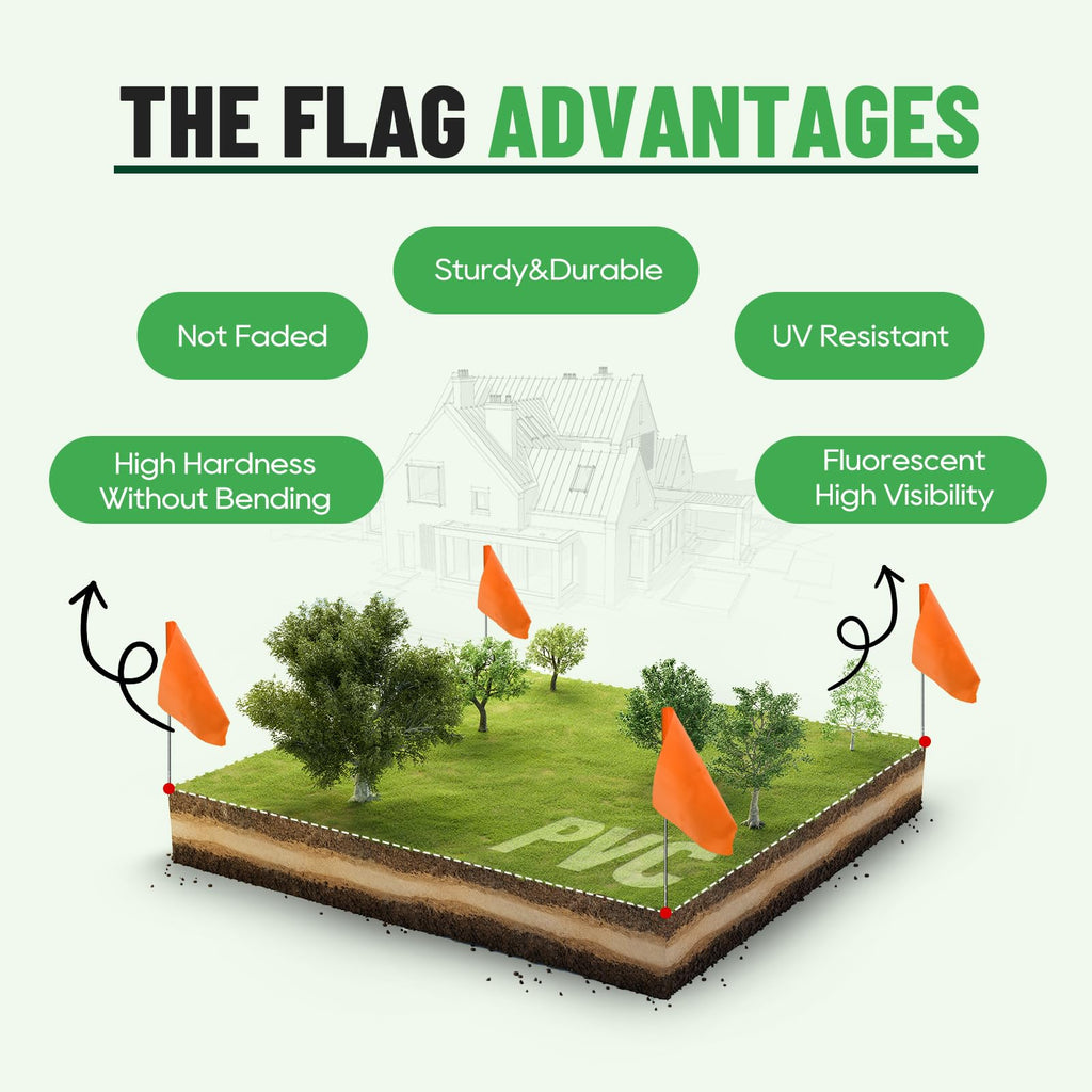 Zozen 50Pack Fluorescent Orange Marking Flags, 15x4x5 In Yard Flag for Lawn