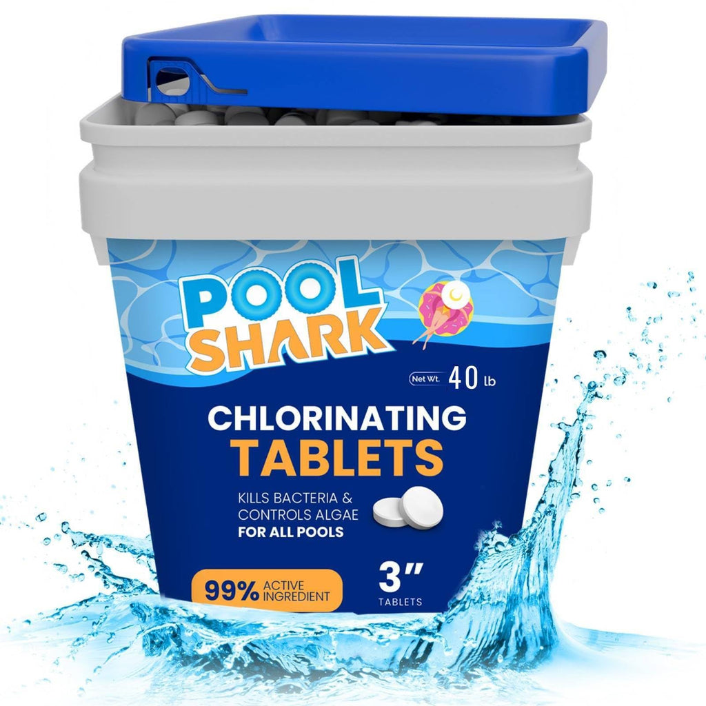 Pool Shark Swimming Pool Chlorine Tablets - 3-Inch Chlorine Tablets - Slow-Dissolving 90% Active Chlorine Tabs - Pool Chemicals for Inground Pools, Above Ground Pools, Saltwater, Spa, Hot Tub (40 lbs)