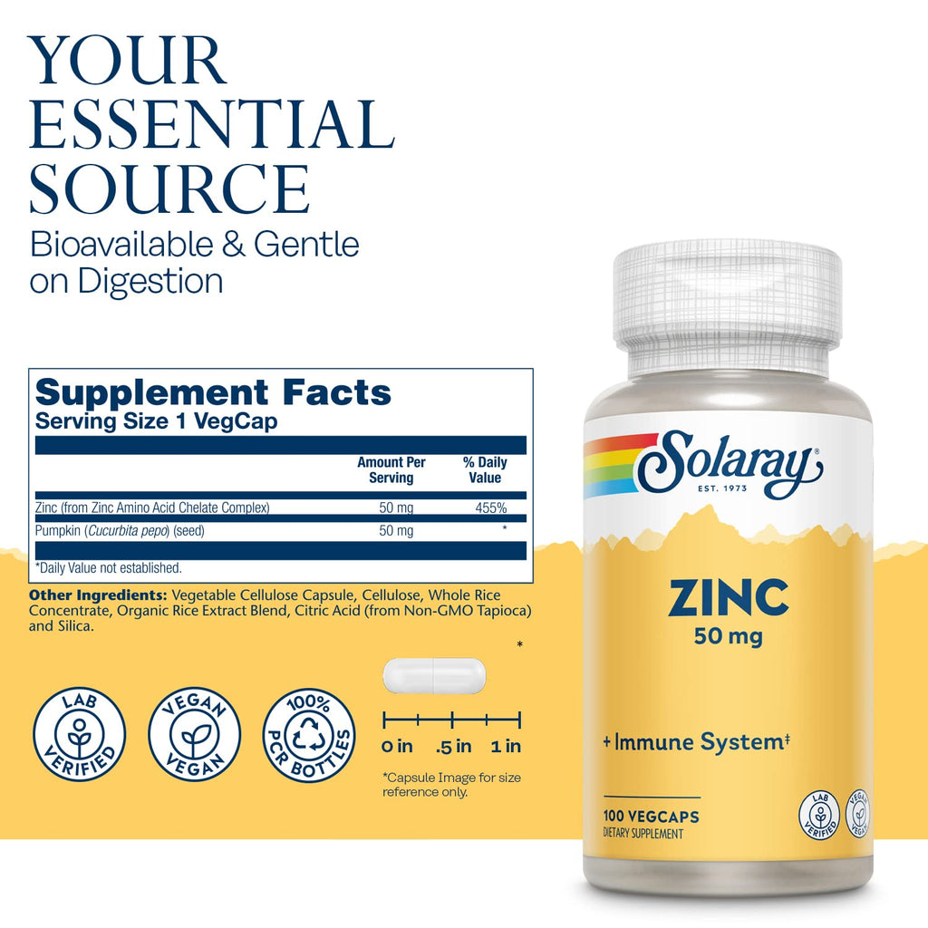 Zinc 50mg Solaray 100 Veg Cap - Pack of 3