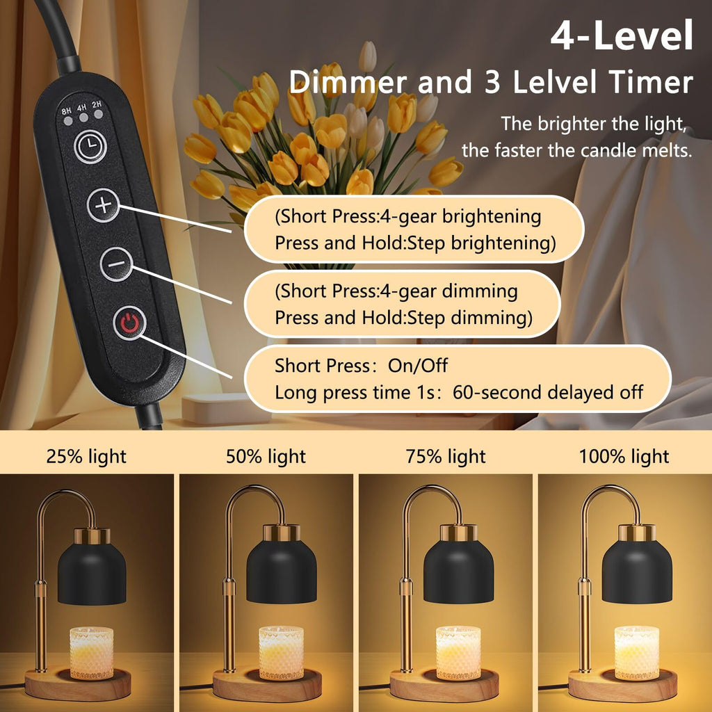 WUEAOA Candle Warmer Lamp with Timer Dimmer, Height & Brightness Adjustable