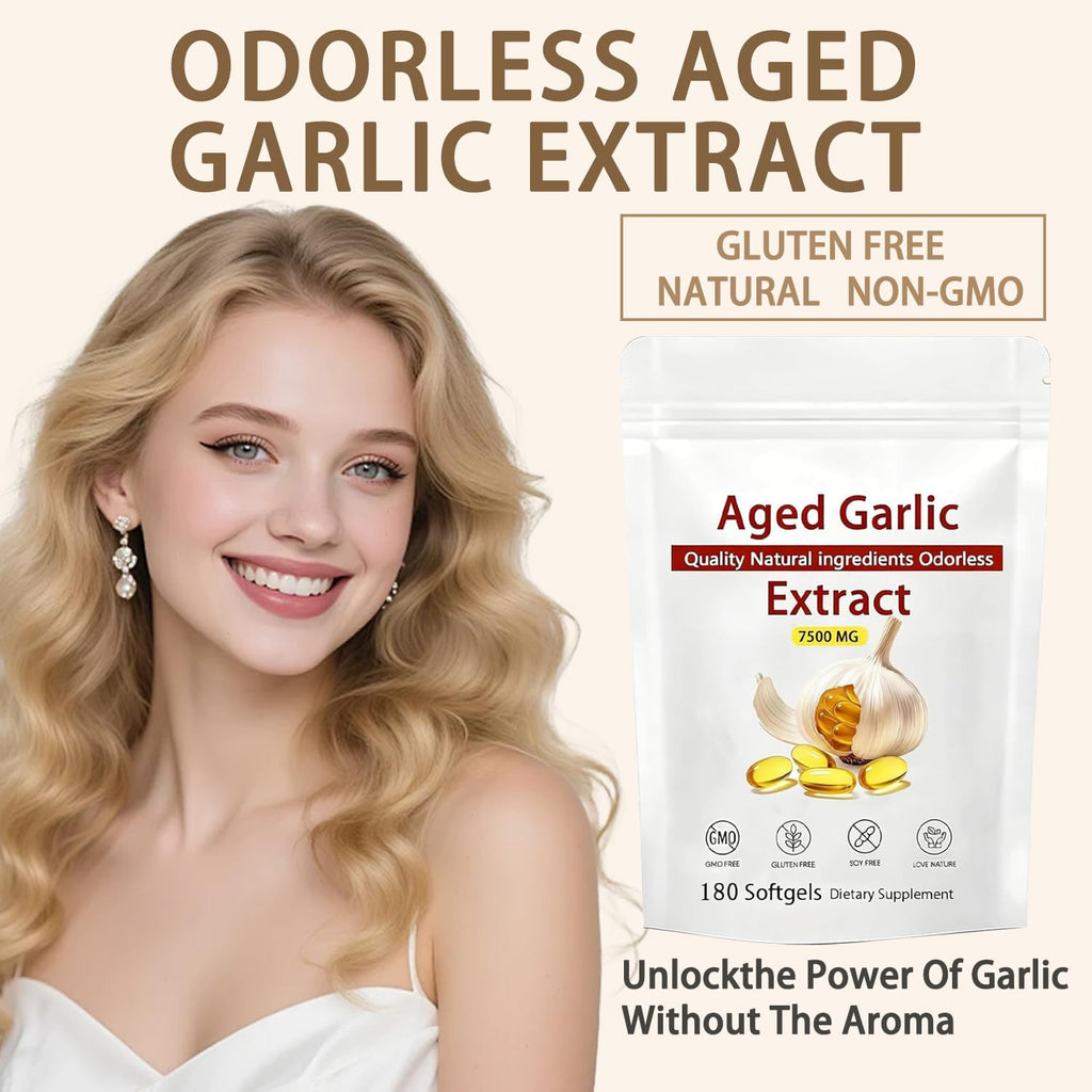 Louma NuvaPure Aged Garlic - 7500mg Odorless, Lumine Aged Garlic Extract, Non-GMO - 180 Softgels