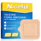 Silicone Foam Dressing 4"x4"(10 PCS), Waterproof Silicone Large Bandages for Wound with Border Adhesive, High Absorbency Bed Sore Bandages Wound Care Dressing (2.5"X2.5" Pad)