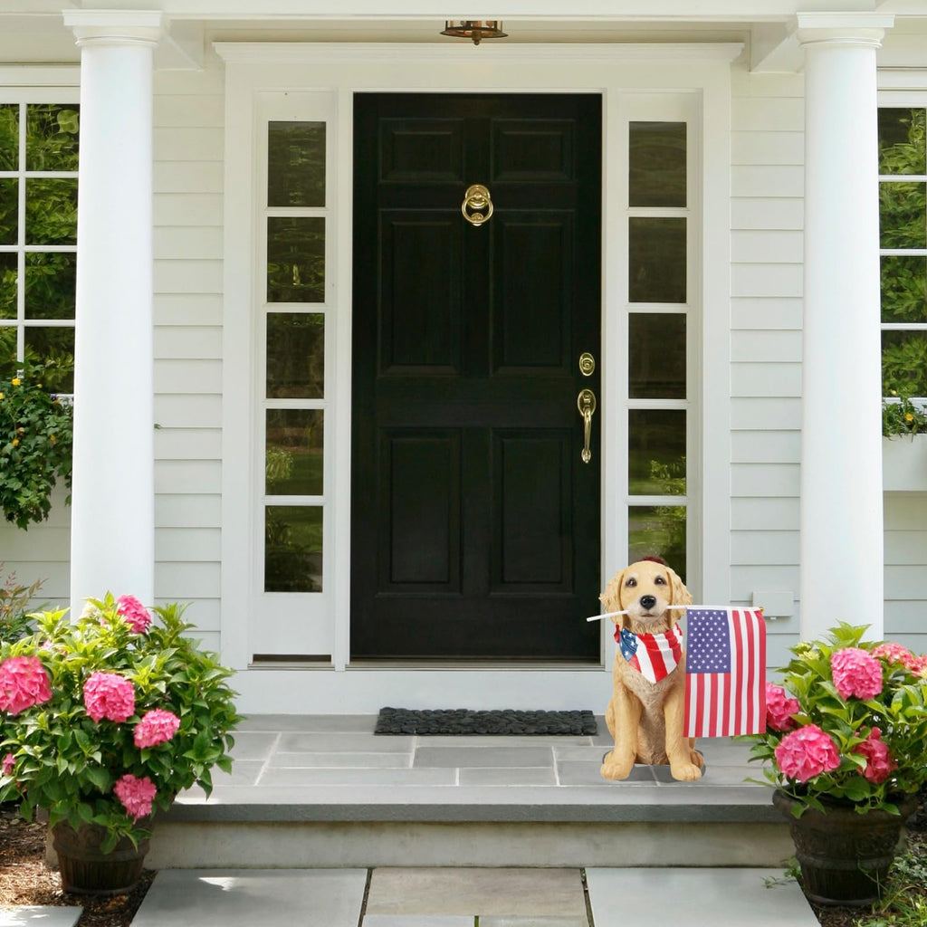Cynkeyee Outdoor Garden Decor Dog Statue - Resin Dog with American Flag