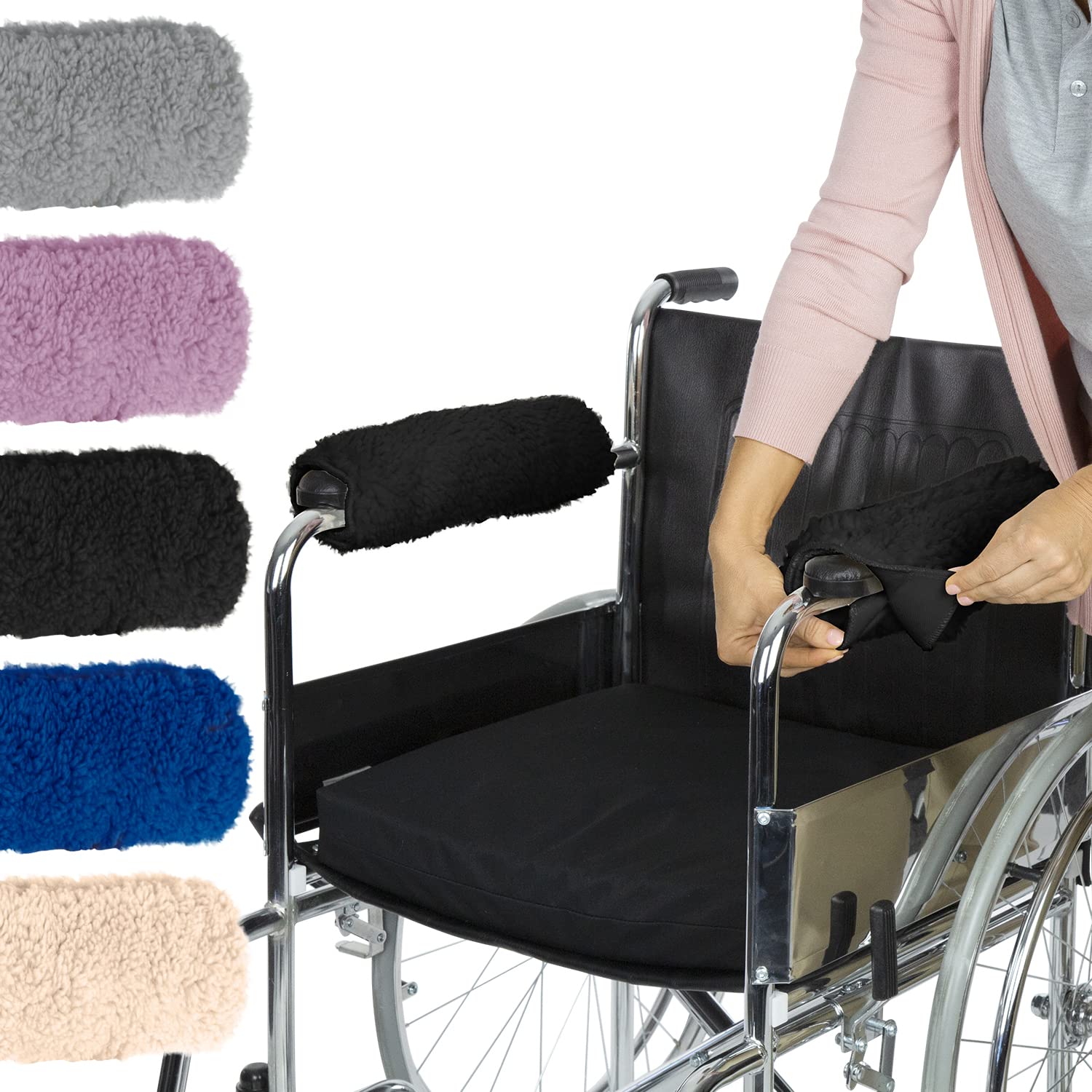 Vive Office Chair Armrest Pads (2 PCS) - Memory Foam Wheelchair Sheepskin Accessories Pads for Transport Electric Wheel Chair Arm Rests - for Adults, Seniors, Handicapped - Soft Support Cushion