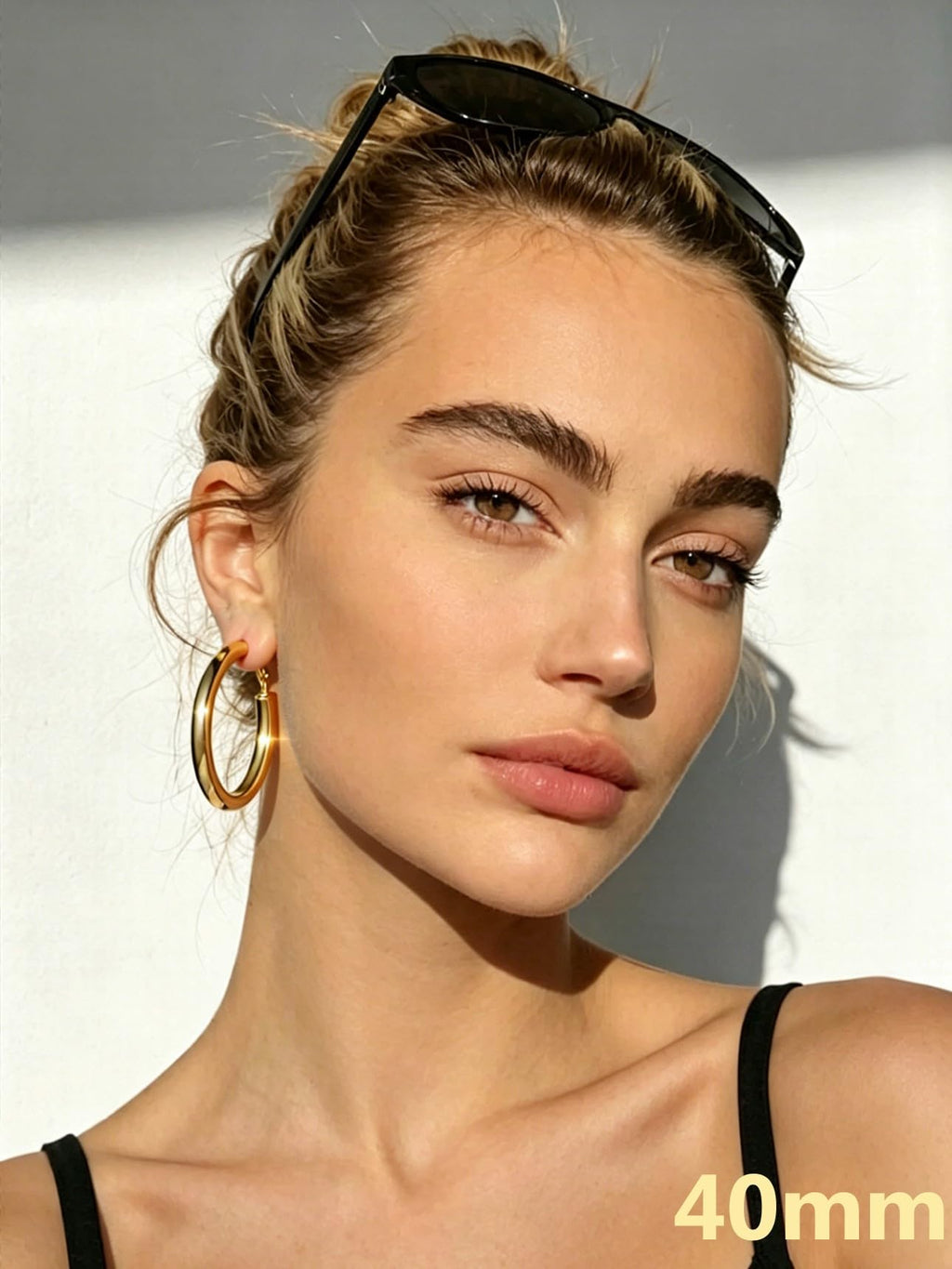 Bestyle 5mm Thick Gold Hoop Earrings Lightweight Chunky Hoop Earrings Hollow Tube Hypoallergenic Trendy Stainless Steel Eearrings for Women 40mm