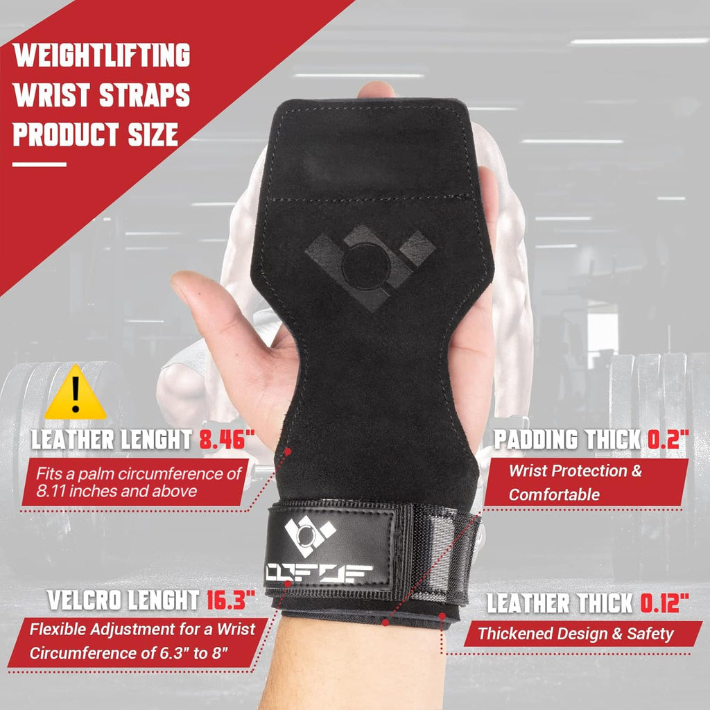 COFOF Weight Lifting Wrist Strap,Double Layer Leather Weightlifting Wrist Strap for Deadlift and Powerlifting, Adjustable Neoprene Padded Gym Workout Lifting Wrist Hooks for Men/Women(Pair)