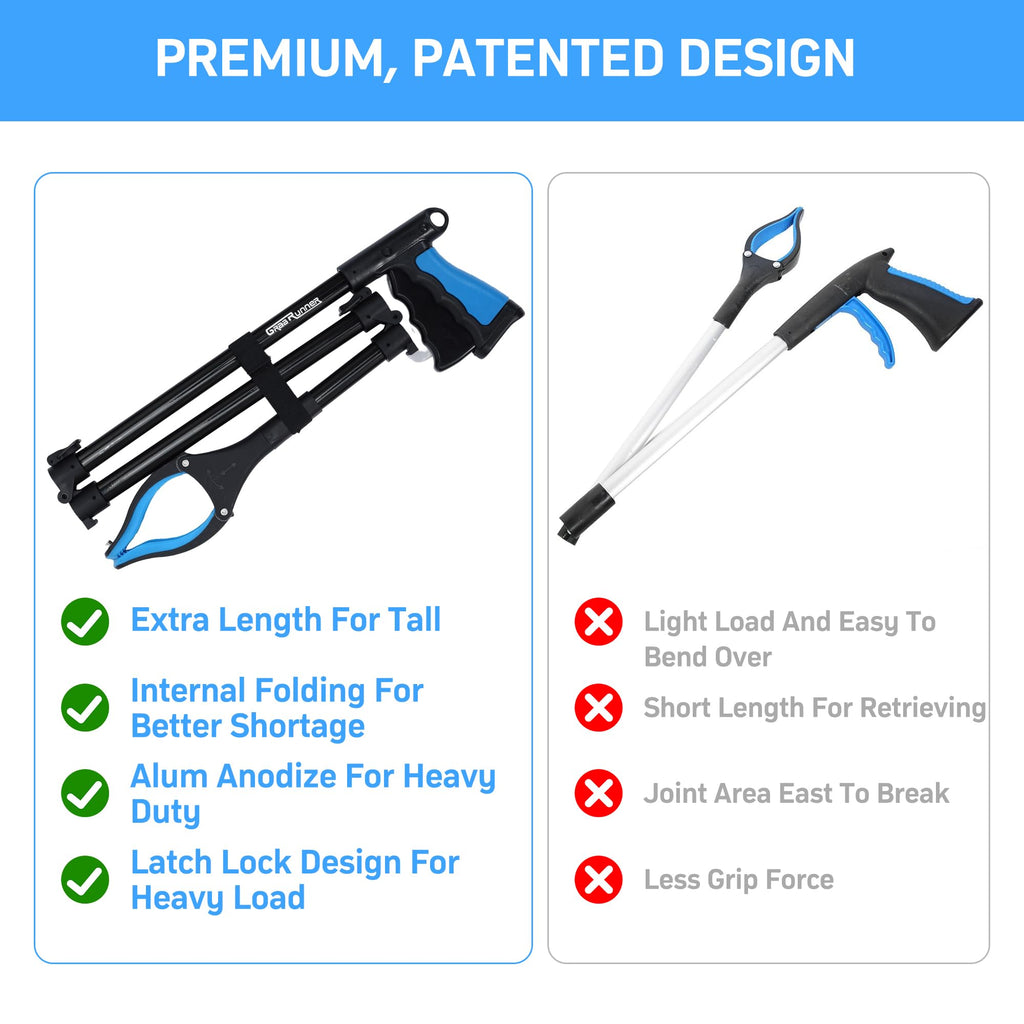 38" Extra Long Grabber Reacher Tool – 3 Pack Foldable Reacher Grabber Pickup Tools with 360° Rotating Jaw & Magnet - Heavy Duty Pick Up Grabbers for Seniors, Trash, Surgery Recovery (Orange Blue Pink)