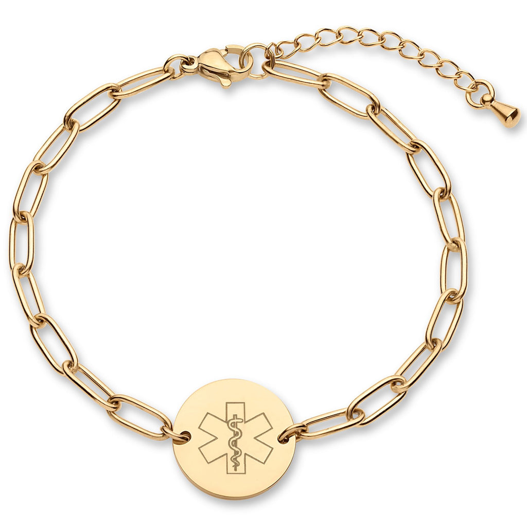 Medical Alert ID Bracelet for Women, Gold Silver Rose Paperclip Adjustable
