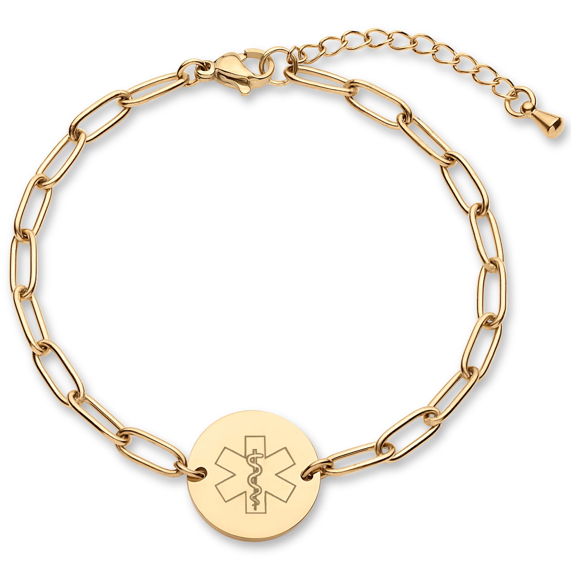 Medical Alert ID Bracelet for Women, Gold Silver Rose Paperclip Adjustable