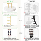 Mkono Sunglasses Organizer Glasses Holder Stand Sunglass Storage Eyeglasses Rack Metal Frame with Wood Base for 5 Pairs of Eyewear Display for Table Desk Countertop Dresser Bedroom, Set of 2, Gold