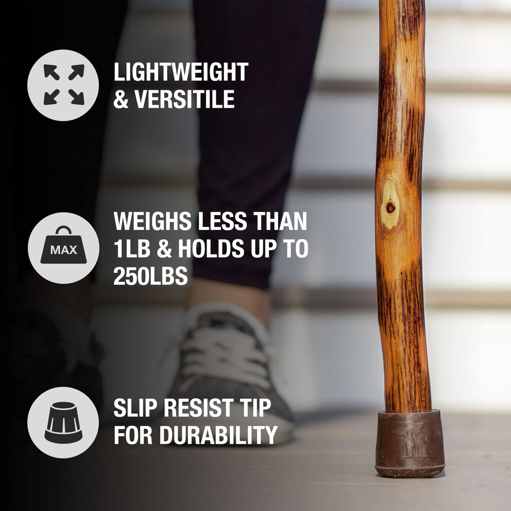 Brazos Rustic Wood Walking Stick, Twisted Hickory, Traditional Style Handle, for Men & Women, Made in The USA, 55"