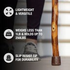 Brazos Rustic Wood Walking Stick, Twisted Hickory, Traditional Style Handle, for Men & Women, Made in The USA, 55"