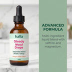 Halla Steady Mood Drops, with Saffron Extract – Fast Absorption Cognitive & Emotional Balance Supplement – Advanced Brain Nutrient Blend – Orange Vanilla Flavor, 2 fl oz