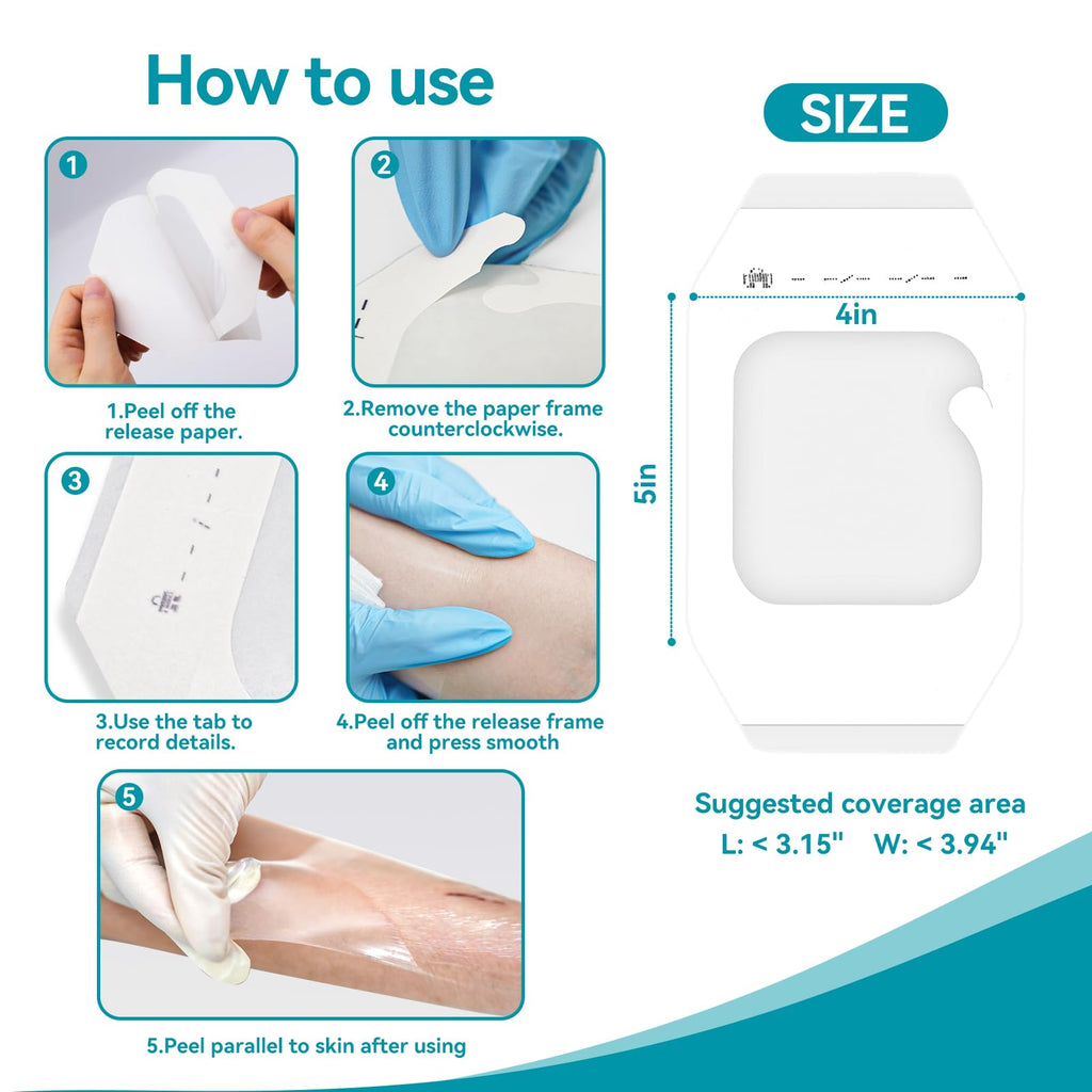 Dimora Transparent Film Dressing 50 Packs, Waterproof Adhesive Clear Bandages 4 in x 5 in, Wound Cover for IV Shield, Tattoo Aftercare Bandage,Clear Bandage Tape for Wound Care