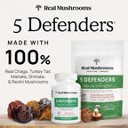 Real Mushrooms 5 Defenders - Adaptogenic Mushrooms Complex with Chaga, Reishi, Turkey Tail, Maitake & Shiitake for Wellness Support - Mushroom Beta Glucan Capsules - 90 Count (Pack of 2)