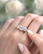 4 Carat Moissanite Rings for Women, Three Stone Moissanite Engagement Ring 14K White Gold Plated Promise Ring for Her, Round Brilliant Cut Anniversary Wedding Ring Trilogy Jewelry, D Color VVS1 (Silver, 6)