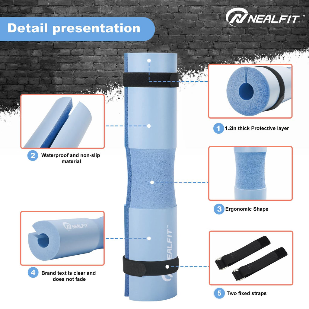 NEALFIT Barbell Pad Squat Pad for Squats���Squat Bar Pad���Great for Weightlifting,Lunges and Hip Thrusts���Foam Sponge Pad���Fit Standard and Olympic Bars Perfectly (Light Blue)