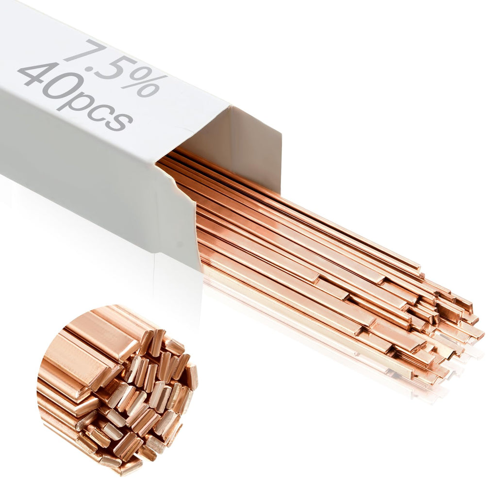 Tandefio 7.5% Silver Brazing Rods AWS BCUP-4 40 Sticks, Silver Solder Flat Welding Rods 0.050"x1/8"x10" for Air Conditioning, Refrigerator, Cold Storage & HVAC Units, Phos Copper Brazing Alloys