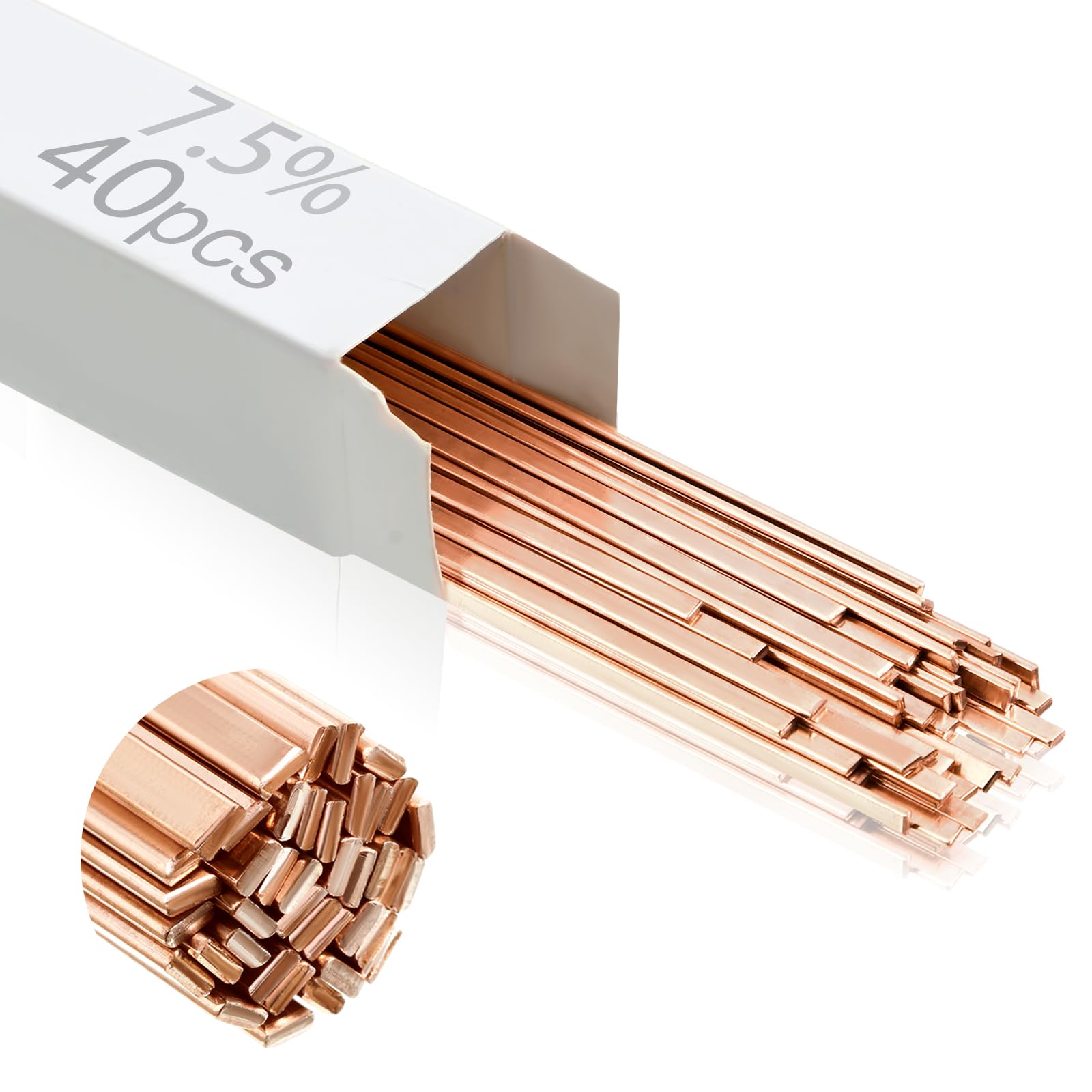 Tandefio 7.5% Silver Brazing Rods AWS BCUP-4 40 Sticks, Silver Solder Flat Welding Rods 0.050"x1/8"x10" for Air Conditioning, Refrigerator, Cold Storage & HVAC Units, Phos Copper Brazing Alloys