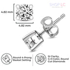 Shop LC 0.5 Carat Lab Grown Diamond Stud Earrings Silver Platinum Plated