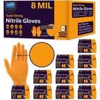 Inspire Heavy Duty Orange Nitrile Gloves | ULTRA 8 Mil Diamond Textured Grip | Industrial Mechanic Disposable Cleaning Gloves (1000, XXL)