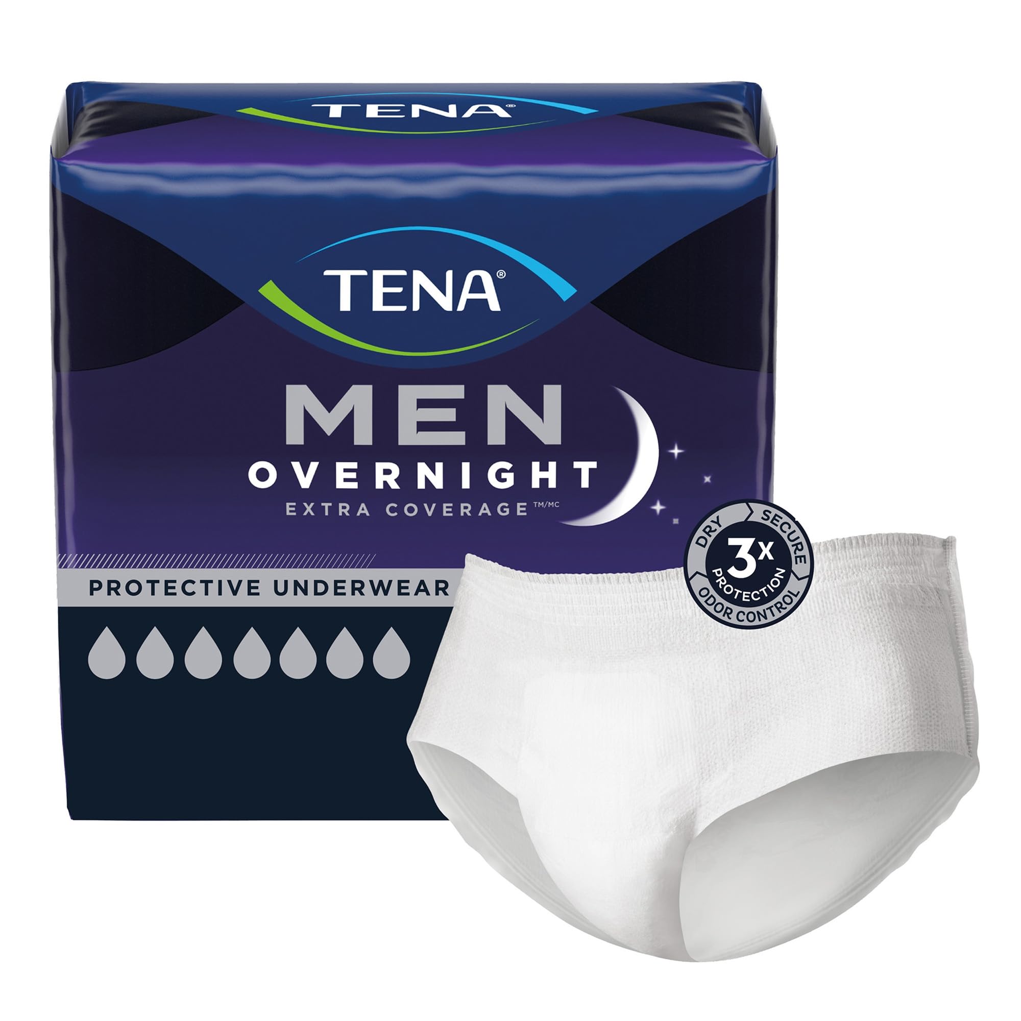 TENA Overnight Extra Coverage Incontinence Underwear for Men, Masculine and Discreet, Large/X-Large, 48 ct