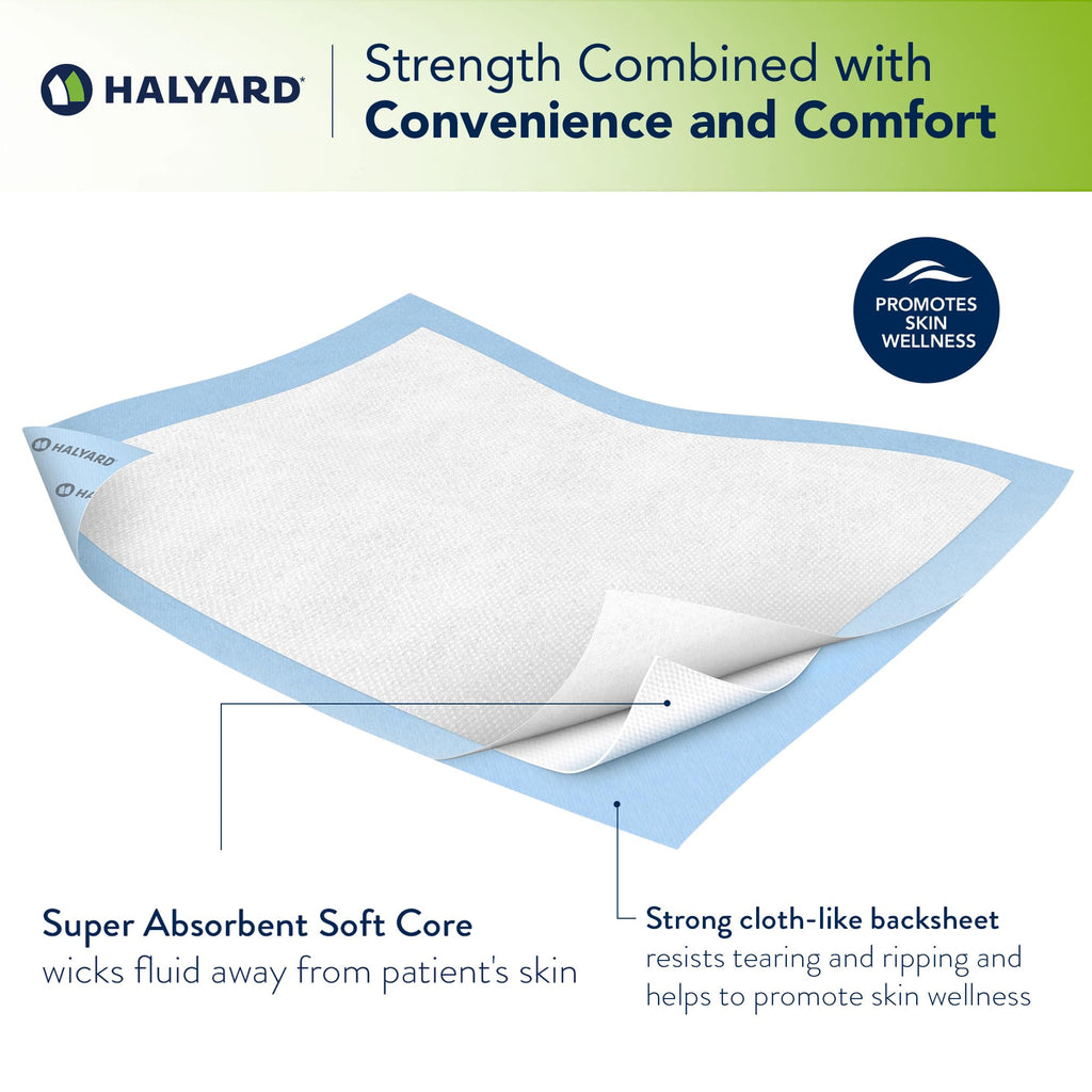 HALYARD Premium Disposable Underpads, 30 x 36 Inches Chux Pads - Blue, Pack of 10 - Incontinence Bed Pads for Adults with Airlaid Core for Moisture and Odor Control