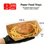 JPPSUJJ 250 Pack 3lb Paper Food Boats - Grease-Resistant Food Trays,Heavy-Duty Food Trays Disposable for Hot Dog,Hamburger,Sandwiches,Nacho,Fries,Onion Rings or Other Snacks
